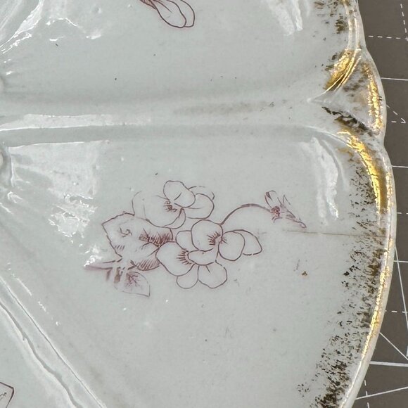 Antique Ceramic Floral Oyster Plate With Gold Trim 9 3/4" READ - Picture 6 of 6